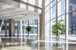 Polished commercial lobby floor cleaned by Rangel Janitorial